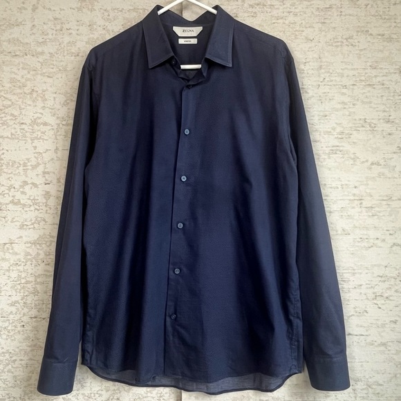 Zegna Z Zegna Men's Stretch Navy Blue Button Up Dress Shirt Sz XL - Picture 1 of 15